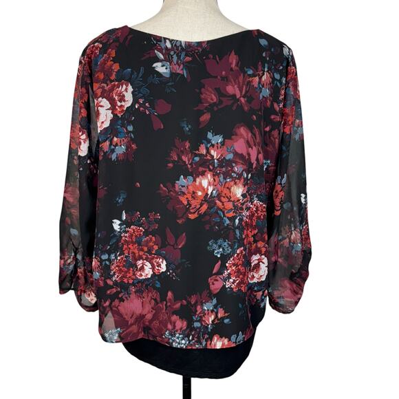 APT 9 X-Large Top Floral 3/4 Sleeve V-Neck Asymmetrical Hem Stretch Lined Multi - Picture 6 of 10